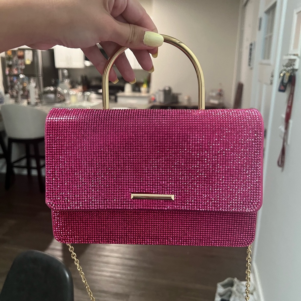 hot pink rhinestone shoulder bag / clutch